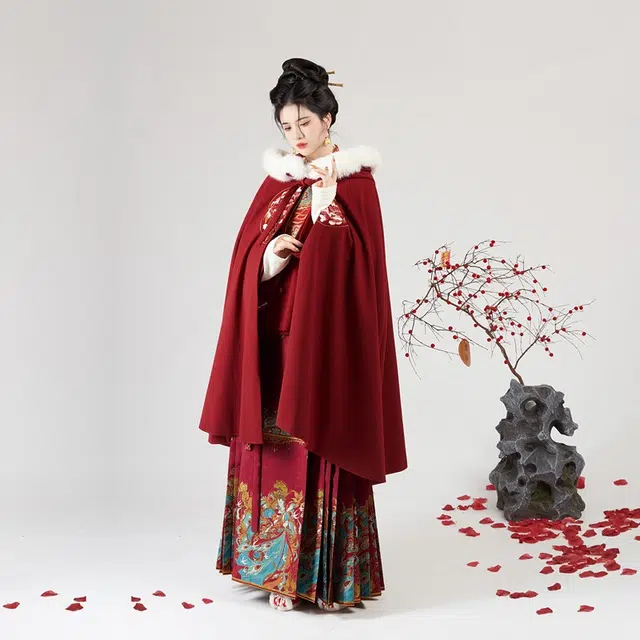 织造司 原创明制龙年拜年服斗篷刺绣对交穿马面裙秋冬套装汉服 女款