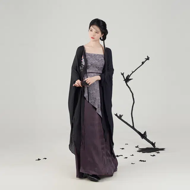 燕尾蝶经典黑色版织造司原创汉服新中式防嗮开衫国风禅意连衣裙女