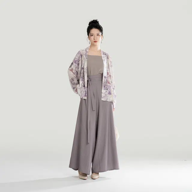 织造司 紫芸原创宋制宽松堆堆领飞机袖抹胸改良宋裤三件套汉服 女款