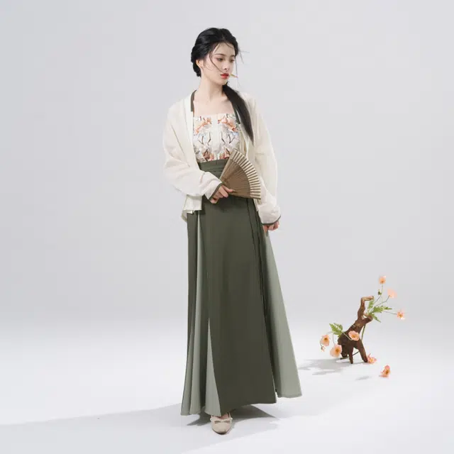 织造司苏扶原创宋制汉服飞机袖长袖短衫改良植物花卉绣花主腰三裥长裙夏季通勤