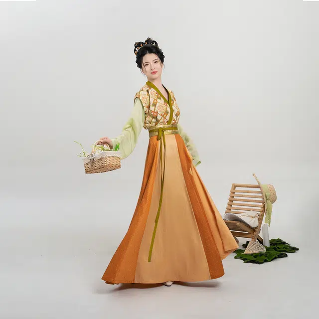 织造司 织造司[橘光满格]原创唐制唐褙子珍珠纱宽松直袖圆领衫八破裙汉服 女款