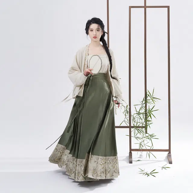 织造司 原创明制仿妆花飞机袖百搭吊带水墨国风马面裙套装汉服 女款