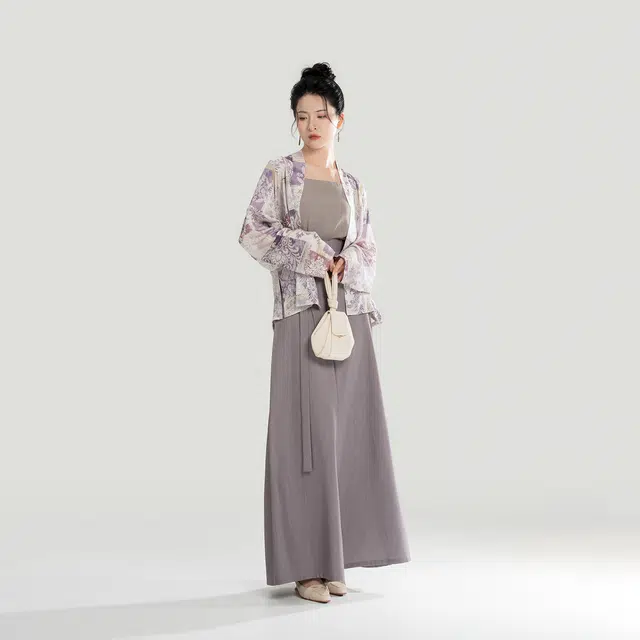 织造司 紫芸原创宋制宽松堆堆领飞机袖抹胸改良宋裤三件套汉服 女款