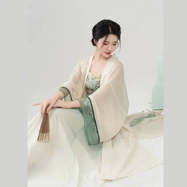织造司 清透自然渐变水墨晕染刺绣新中式连衣裙汉服 女款