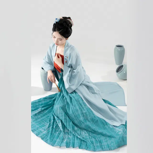织造司 冰心壶日常宋制轻褙子宋抹吊带一片式半身百褶裙汉服 女款