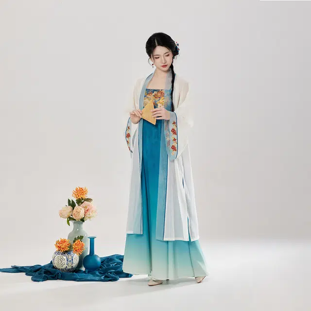 织造司 原创国风汉元素改良褙子妆花织金齐胸吊带连衣裙汉服 女款