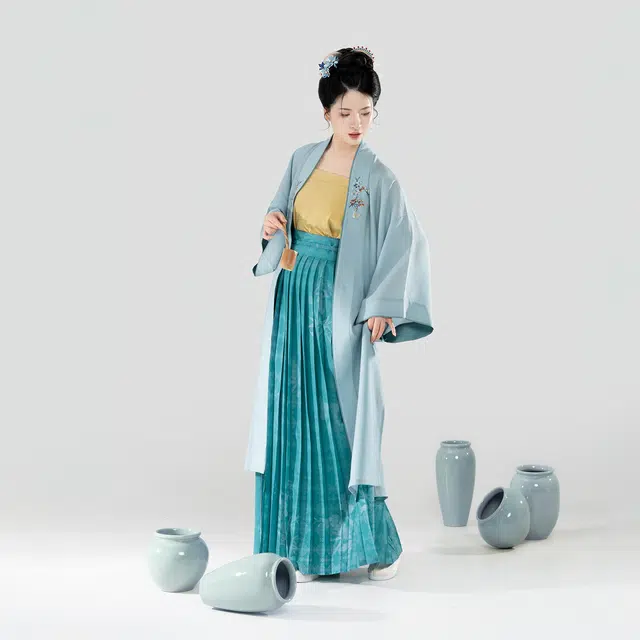 织造司 冰心壶日常宋制轻褙子宋抹吊带一片式半身百褶裙汉服 女款