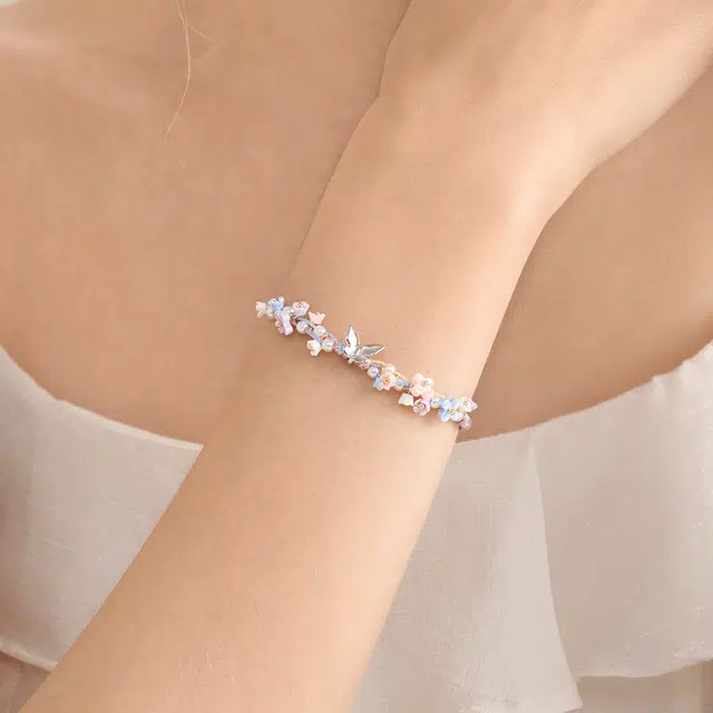 潮色绘 幻彩蝴蝶 小众设计精致百搭 精致高颜值学生党粉色恋爱款#好运 铜 手链 男女同款情侣款