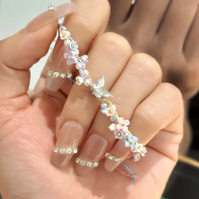 潮色绘 幻彩蝴蝶 小众设计精致百搭 精致高颜值学生党粉色恋爱款#好运 铜 手链 男女同款情侣款