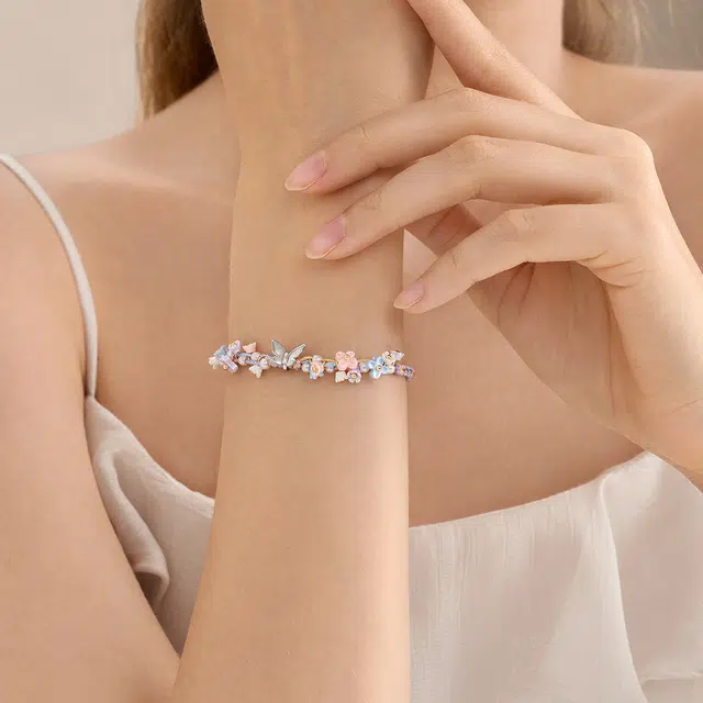 潮色绘 幻彩蝴蝶 小众设计精致百搭 精致高颜值学生党粉色恋爱款#好运 铜 手链 男女同款情侣款