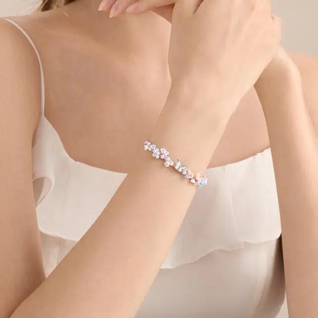 潮色绘 幻彩蝴蝶 小众设计精致百搭 精致高颜值学生党粉色恋爱款#好运 铜 手链 男女同款情侣款