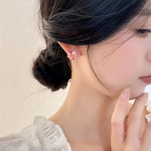 潮色绘 蝴蝶花环小众轻奢独特耳饰 锆石 耳钉 女款
