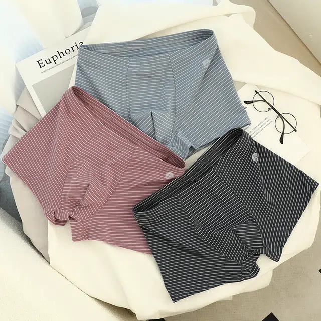 潞优野 纯棉透气精梳棉青年四角裤运动条纹中腰短裤头夏季平角内裤 男款