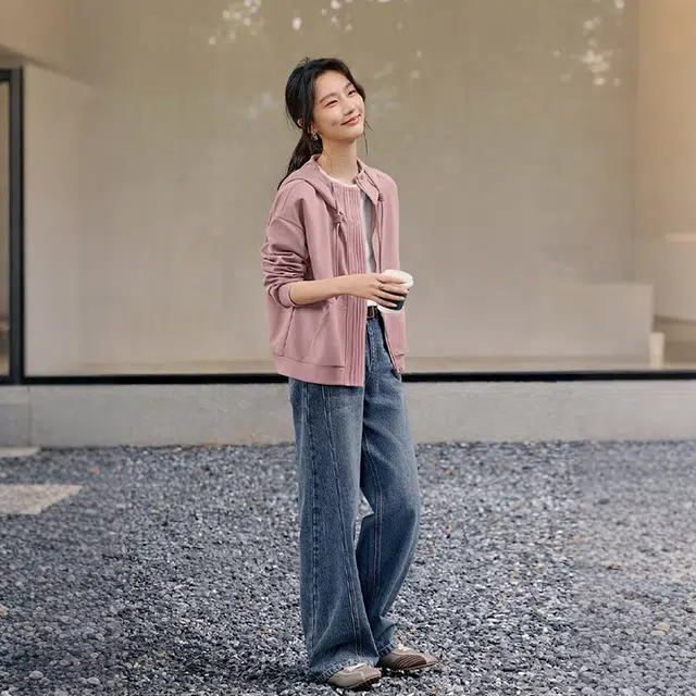 潞优野 设计感松弛百搭抽绳连帽休闲外套女短款上衣秋季款卫衣 女款