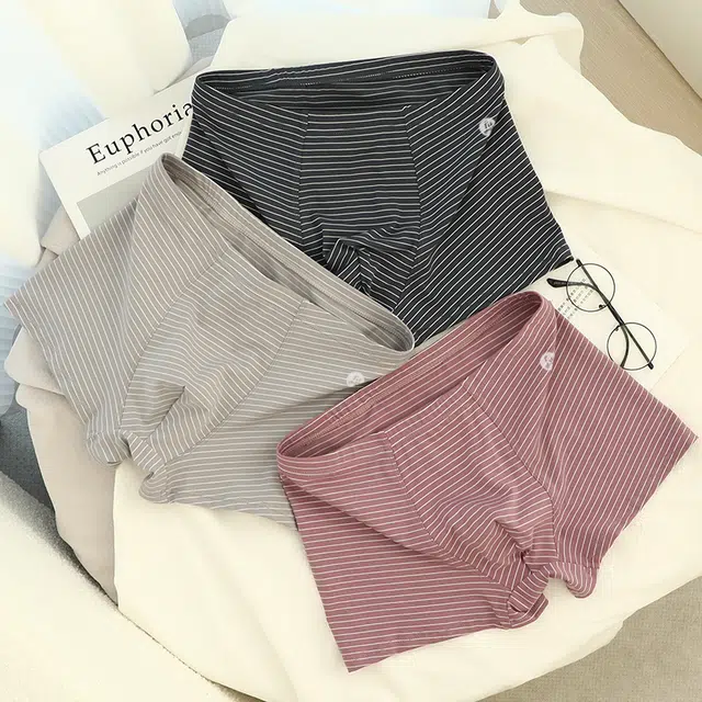 潞优野 纯棉透气精梳棉青年四角裤运动条纹中腰短裤头夏季平角内裤 男款