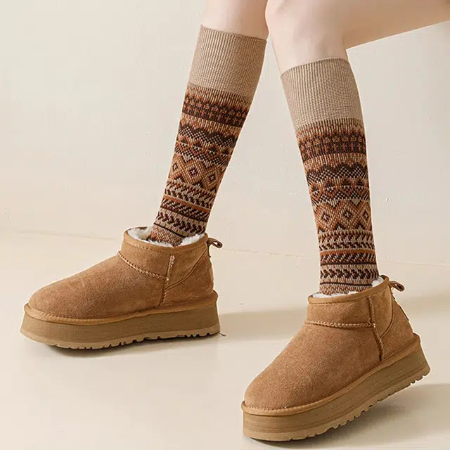 潞优野 民族风复古防臭抗菌微压力瘦腿春秋款小腿高筒袜 女款