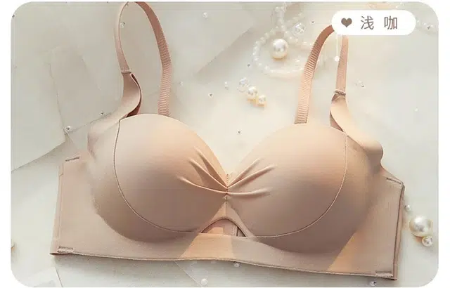 潞优野 性感小胸聚拢显大无痕收副乳防下垂上托内衣裤套装 女款 浅咖啡