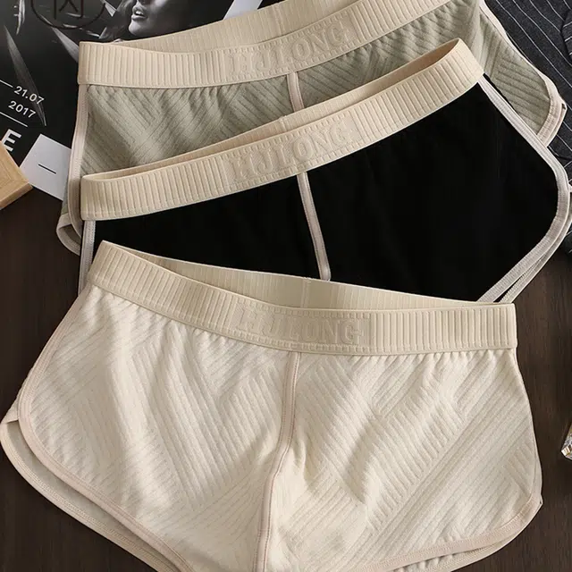 潞优野 高级感肌理纯棉男士裤男裤头男式运动短裤潮平角内裤 男款