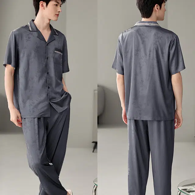 潞优野 短袖长裤休闲简约舒适家居服睡衣套装 男款