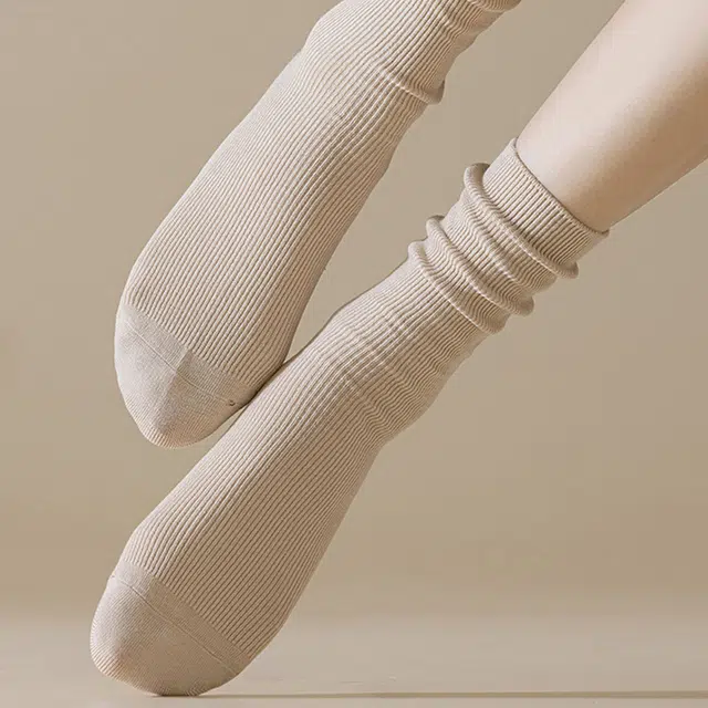 潞优野 简约百搭抗菌防臭纯棉堆堆袜搭配小皮鞋雪地靴长袜子秋冬季中筒袜 女款