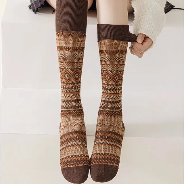 潞优野 民族风复古防臭抗菌微压力瘦腿春秋款小腿高筒袜 女款