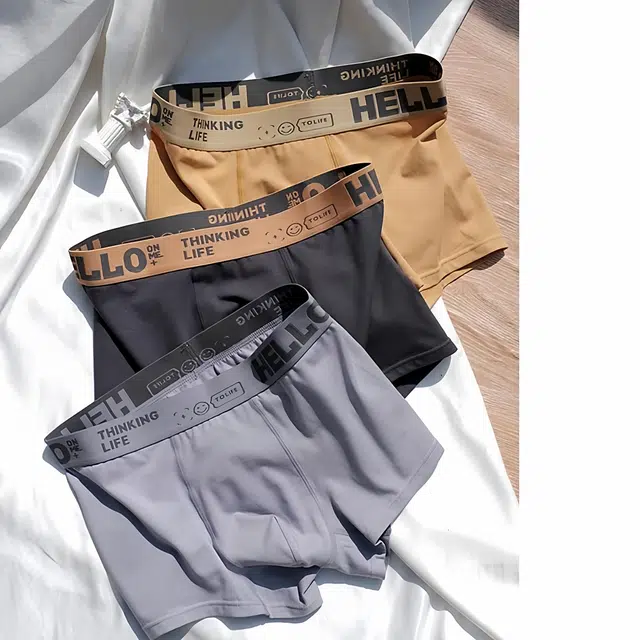 潞优野 高级感三条装莫代尔棉时尚运动透气四角裤男生短裤平角内裤 男款