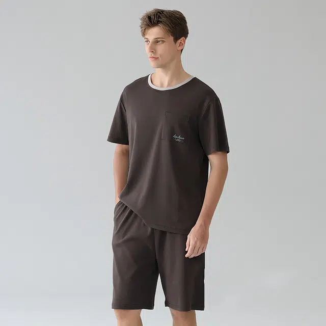 潞优野 家居服高级感短袖上衣可外穿五分裤睡衣套装 男款