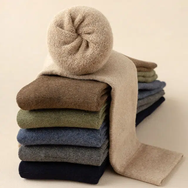 潞优野 舒适柔软秋冬款纯棉防臭小腿全棉加厚加绒毛巾冬季保暖高筒袜 男款