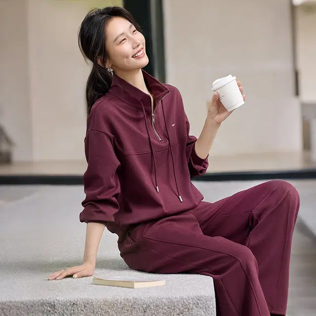潞优野 立领分割设计卫衣长裤女宽松运动两件套秋季款休闲套装 女款