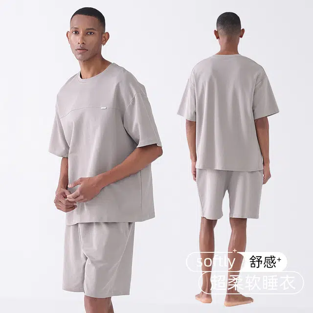 潞优野 短袖薄款简约宽松可外穿家居服夏季睡衣套装 男款