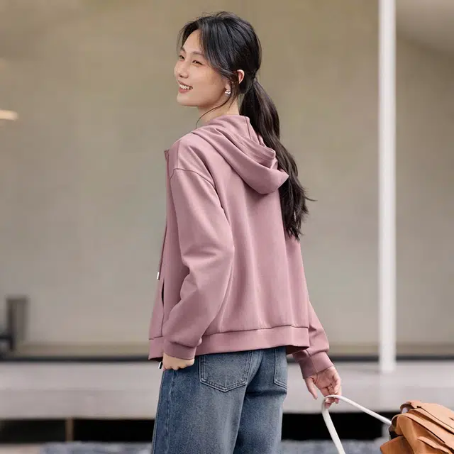 潞优野 设计感松弛百搭抽绳连帽休闲外套女短款上衣秋季款卫衣 女款