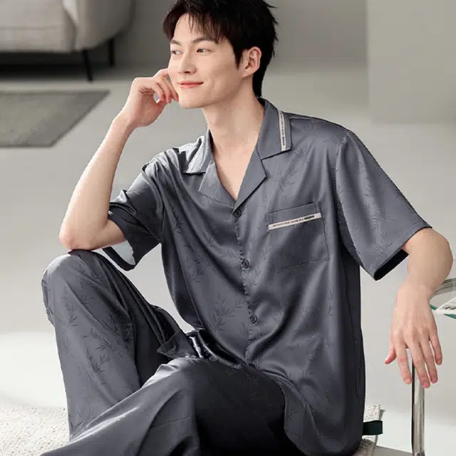 潞优野 短袖长裤休闲简约舒适家居服睡衣套装 男款