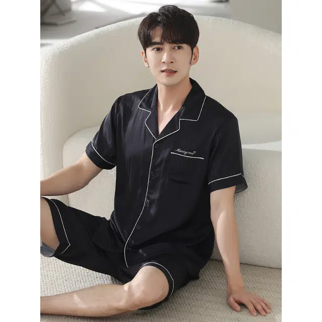 潞优野 休闲舒适简约短袖家居服睡衣套装 男款 雅黑
