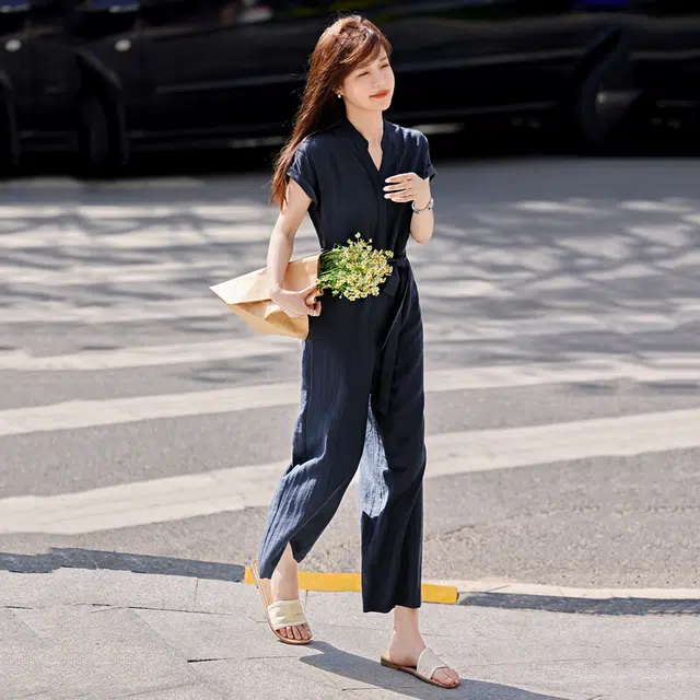 潞优野 时尚宽松薄款气质长款高端休闲短袖连体裤 女款