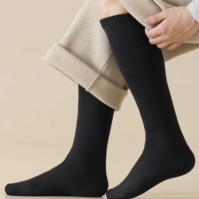 潞优野 防臭抗菌加绒加厚保暖冬天东北防寒羊毛小腿袜秋冬款高筒袜 男款