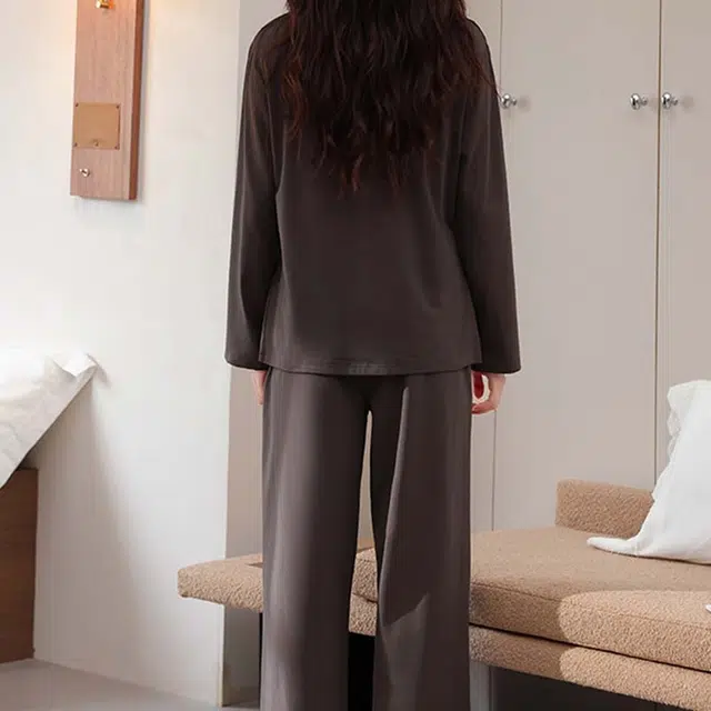 潞优野 简约高级感带胸垫舒适纯棉长袖家居服春秋款睡衣套装 女款