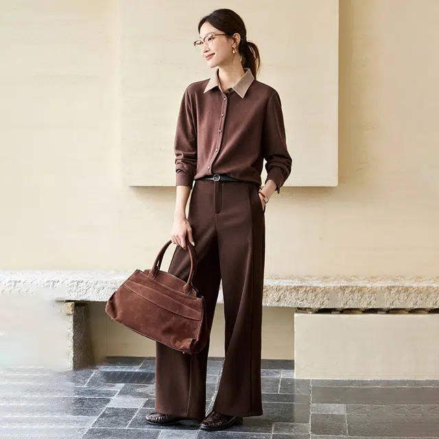 潞优野 简约松弛百搭撞色保暖含羊毛绒感拼接衬衫 女款