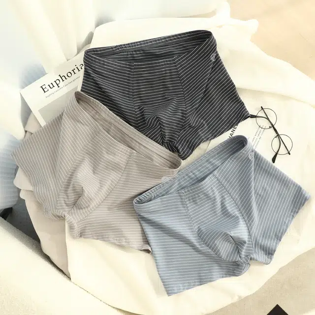 潞优野 纯棉透气精梳棉青年四角裤运动条纹中腰短裤头夏季平角内裤 男款