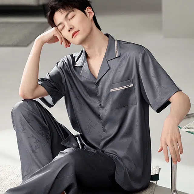 潞优野 短袖长裤休闲简约舒适家居服睡衣套装 男款