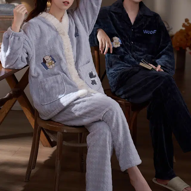 潞优野 高端日系法兰绒家居服可外穿秋冬季防寒保暖舒适长袖长裤加厚加绒甜美可爱卡通 睡衣套装 女款