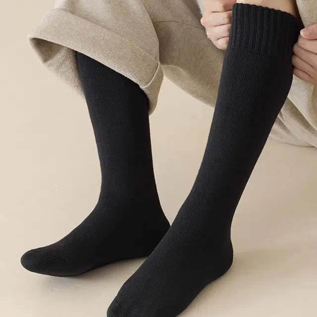 潞优野 防臭抗菌加绒加厚保暖冬天东北防寒羊毛小腿袜秋冬款高筒袜 男款