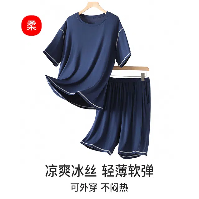 潞优野 薄款简约短袖宽松圆领家居服夏季睡衣套装 男款