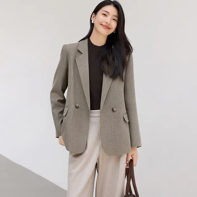 潞优野 高阶老钱风舒适百搭简约亚麻呢料职场上衣 西装 女款