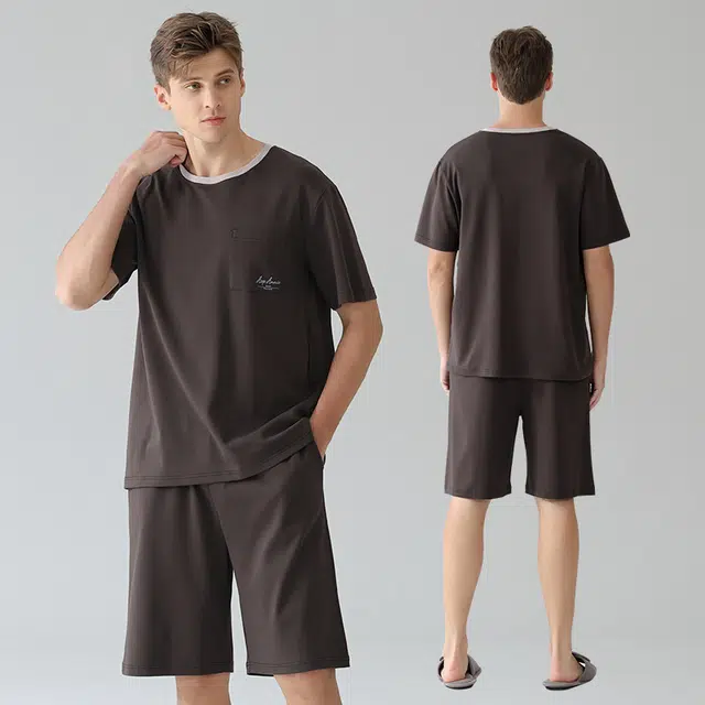 潞优野 家居服高级感短袖上衣可外穿五分裤睡衣套装 男款