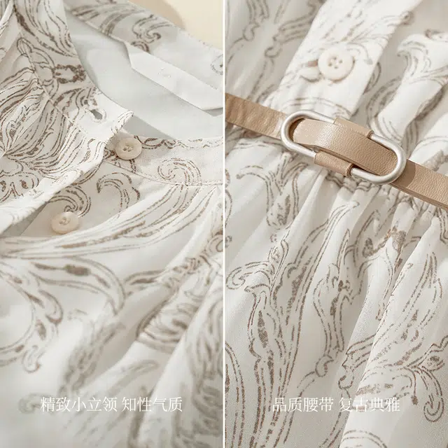 潞优野 手绘印花时尚典雅裙子长袖连衣裙 女款