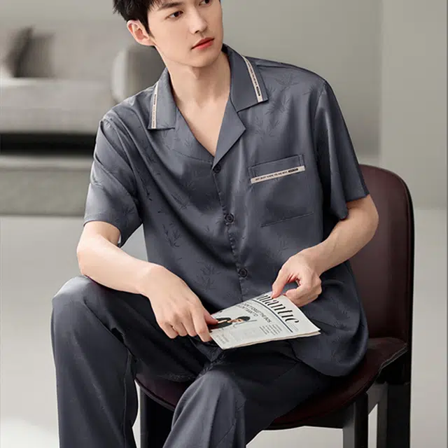 潞优野 短袖长裤休闲简约舒适家居服睡衣套装 男款