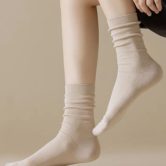 潞优野 简约百搭抗菌防臭纯棉堆堆袜搭配小皮鞋雪地靴长袜子秋冬季中筒袜 女款