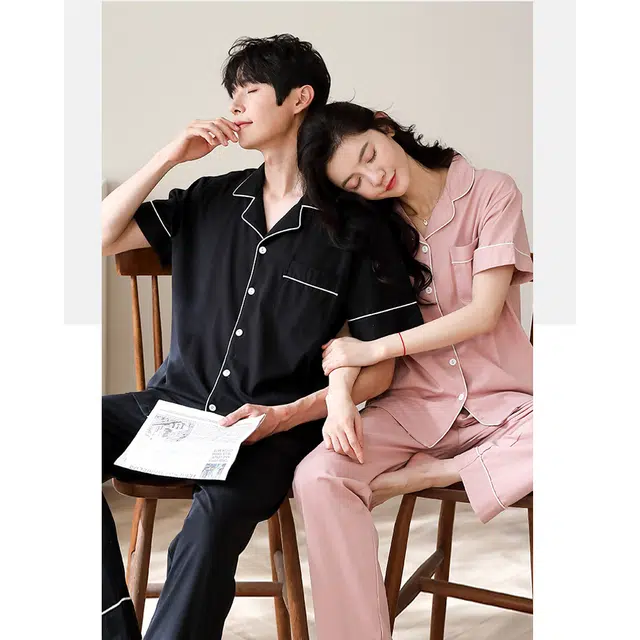 潞优野 凉感休闲短袖长裤家居服开衫睡衣套装 男款 黑色