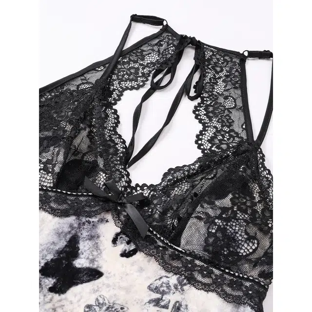 潞优野 甜美蝴蝶提花吊带睡裙长袖外袍睡衣套装 女款 米色