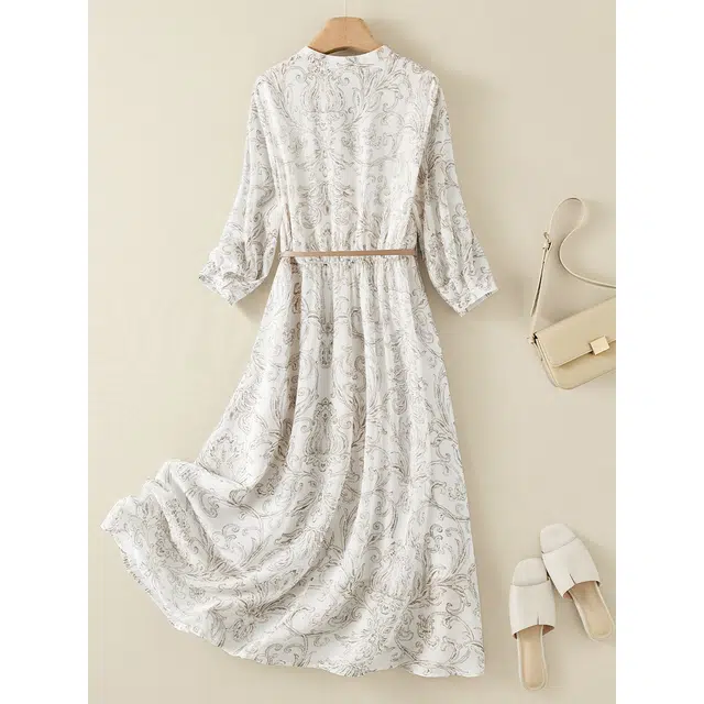 潞优野 手绘印花时尚典雅裙子长袖连衣裙 女款